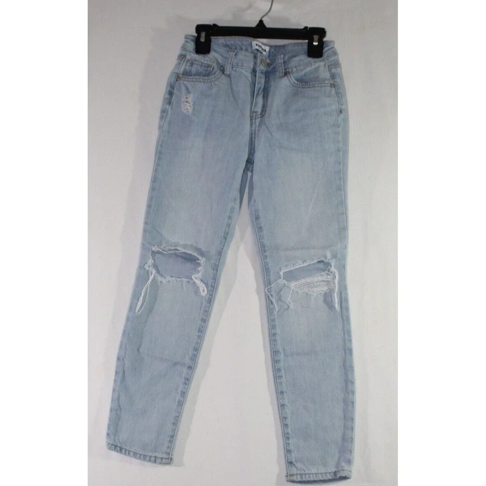 RSQ Girlfriend Fit Jeans, Girls Size 8, Distressed Light Blue